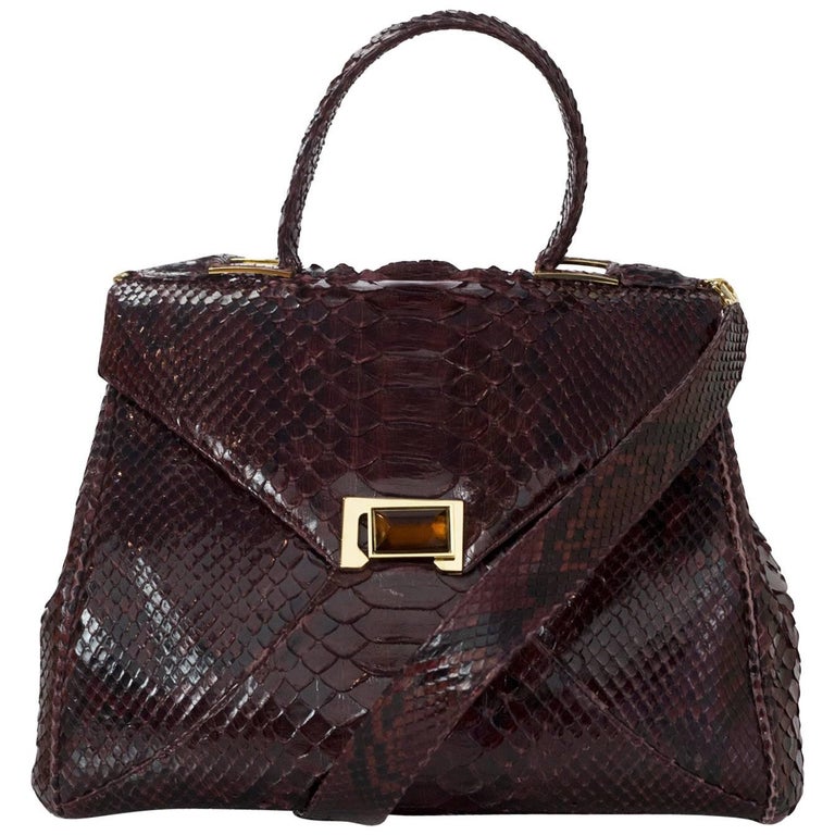 Kara Ross Burgundy Python Snakeskin Trinity Lady Bag Sathel For Sale at