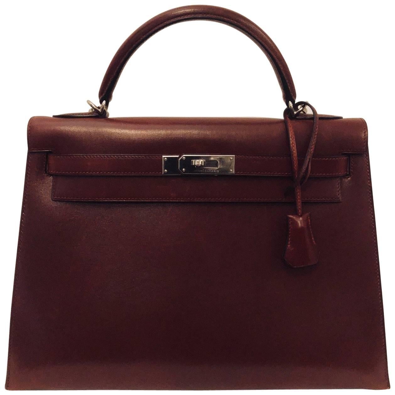 Kelly 32 bag in bordeaux leather