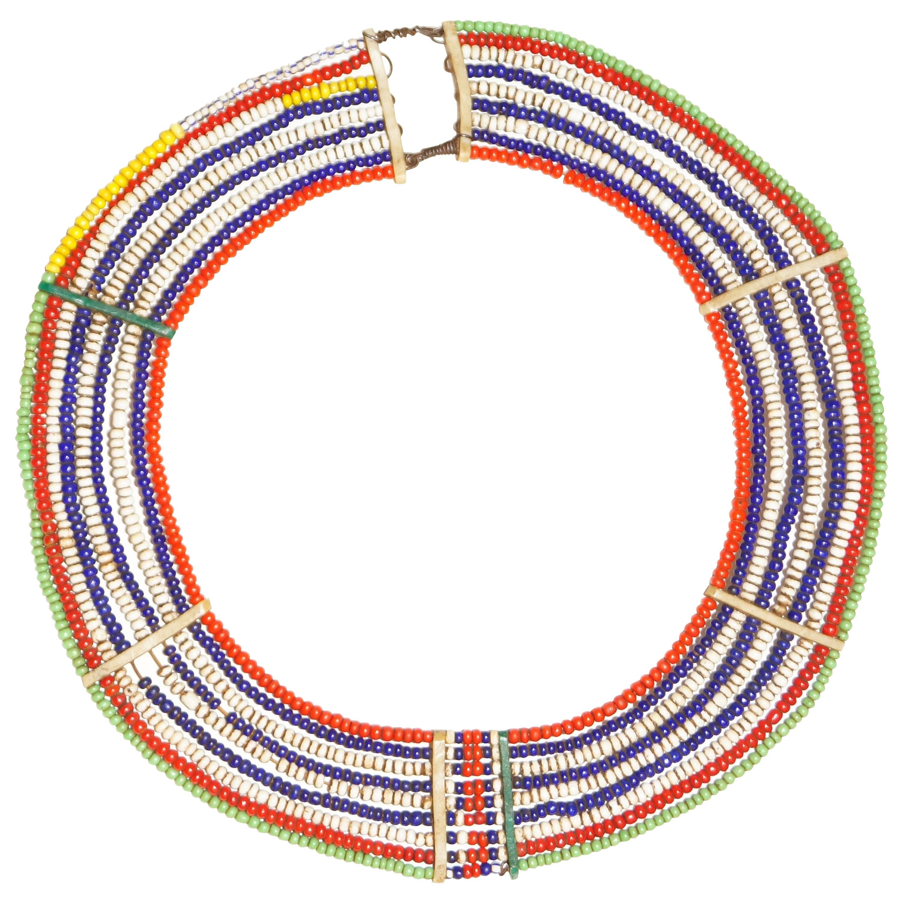 Vintage Nine-Strand Beaded Samburu Tribal Collar Necklace For Sale