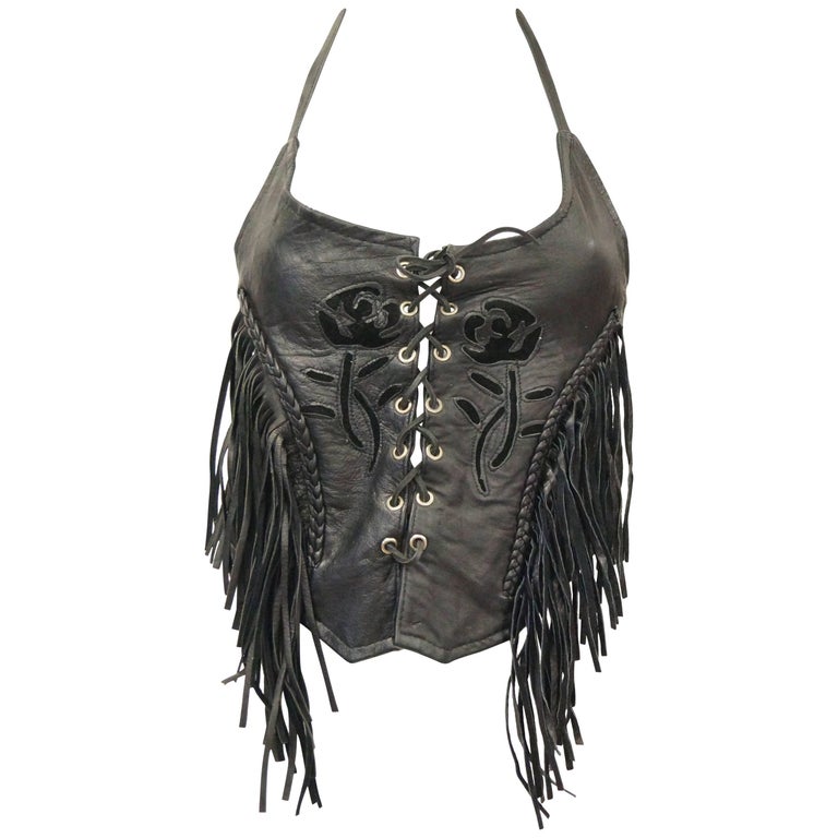 Leather Halter Style Top With Lace Up Front And Adjustable Buckle Closure At Neckline main image 1