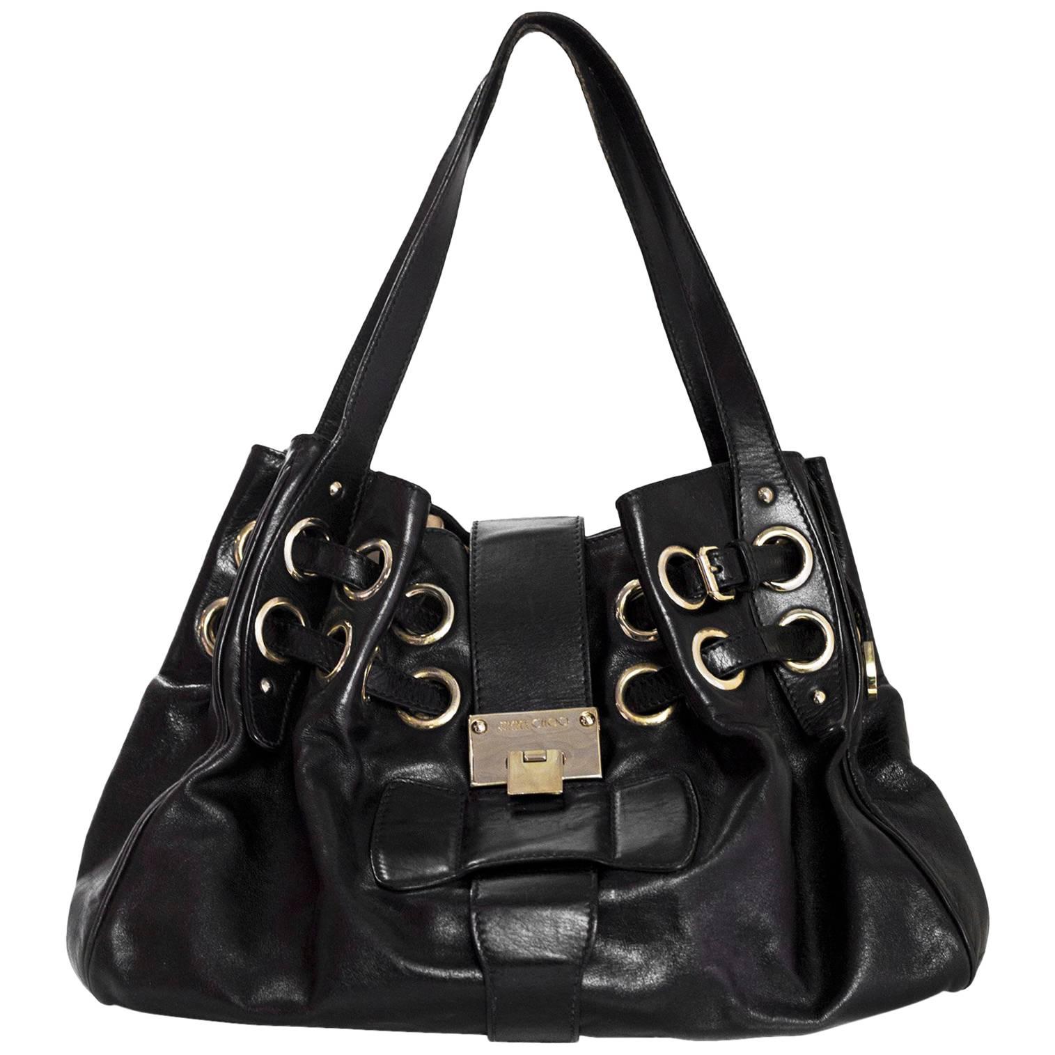 Jimmy Choo Black Leather Riki Tote Bag with DB