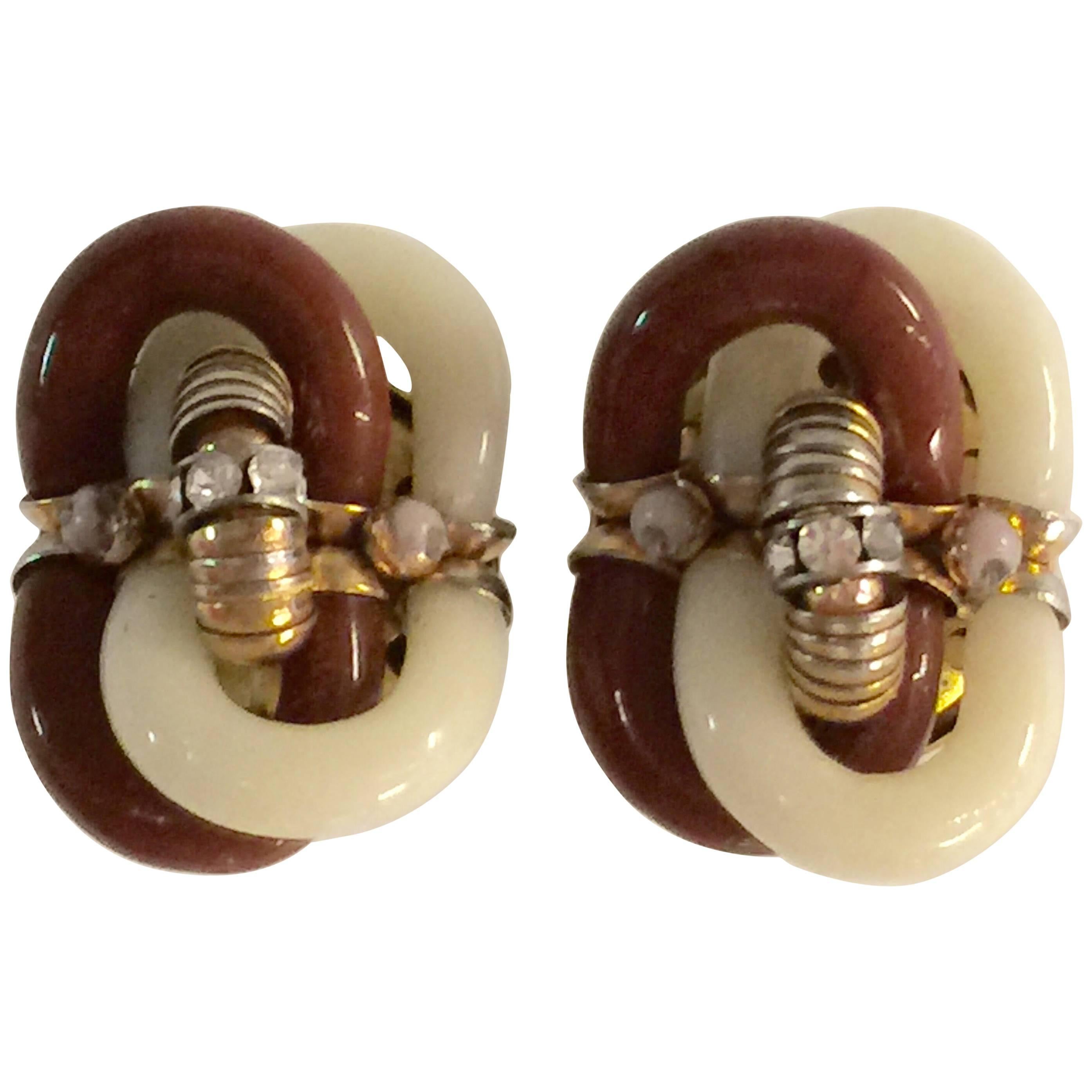 Archimede Seguso for CHANEL Caramel Ivory Glass & Diamante Clip On Earrings For Sale