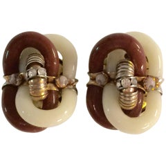 Archimede Seguso for CHANEL Caramel Ivory Glass & Diamante Clip On Earrings