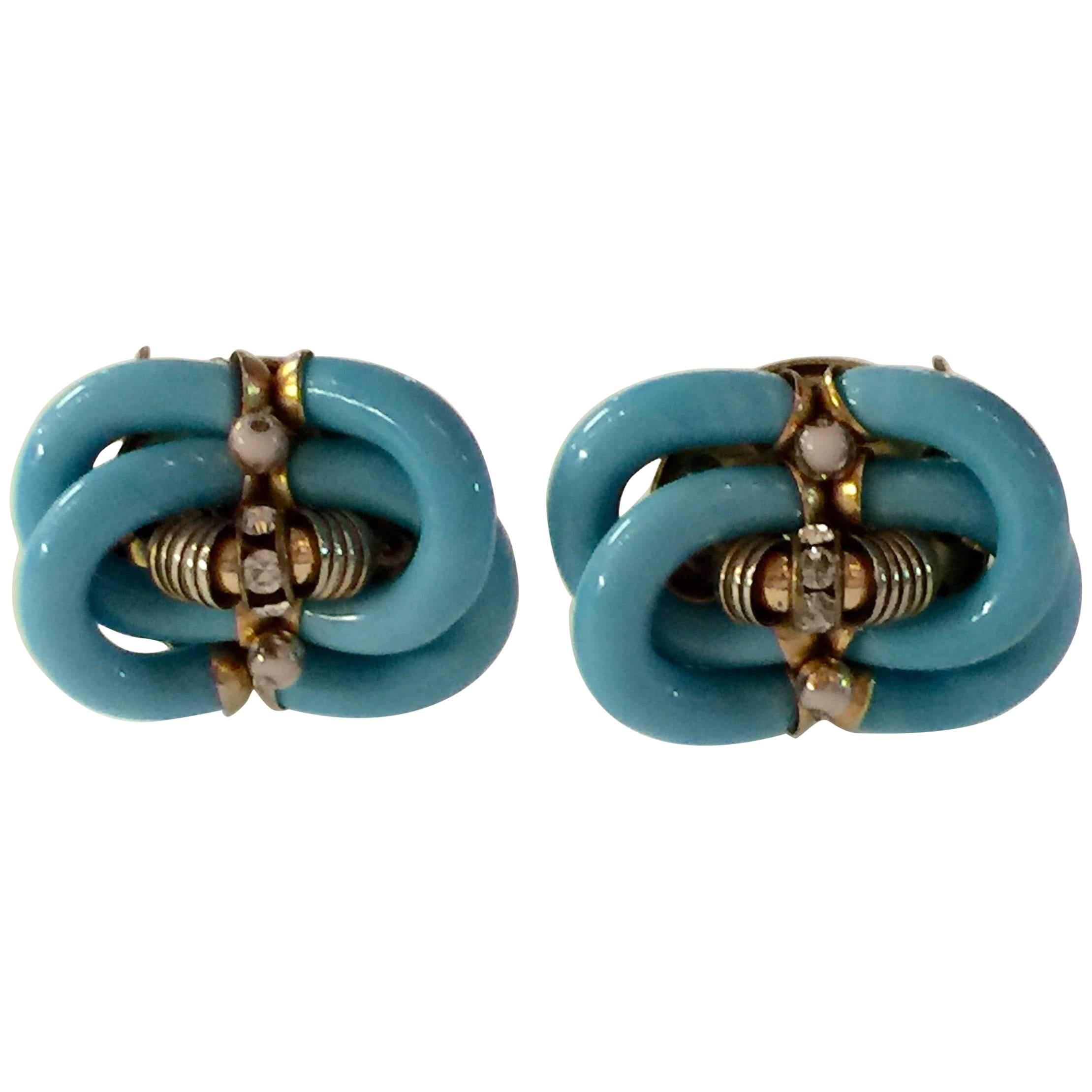 Archimede Seguso CHANEL Turquoise & Diamante Glass Clip On Earrings