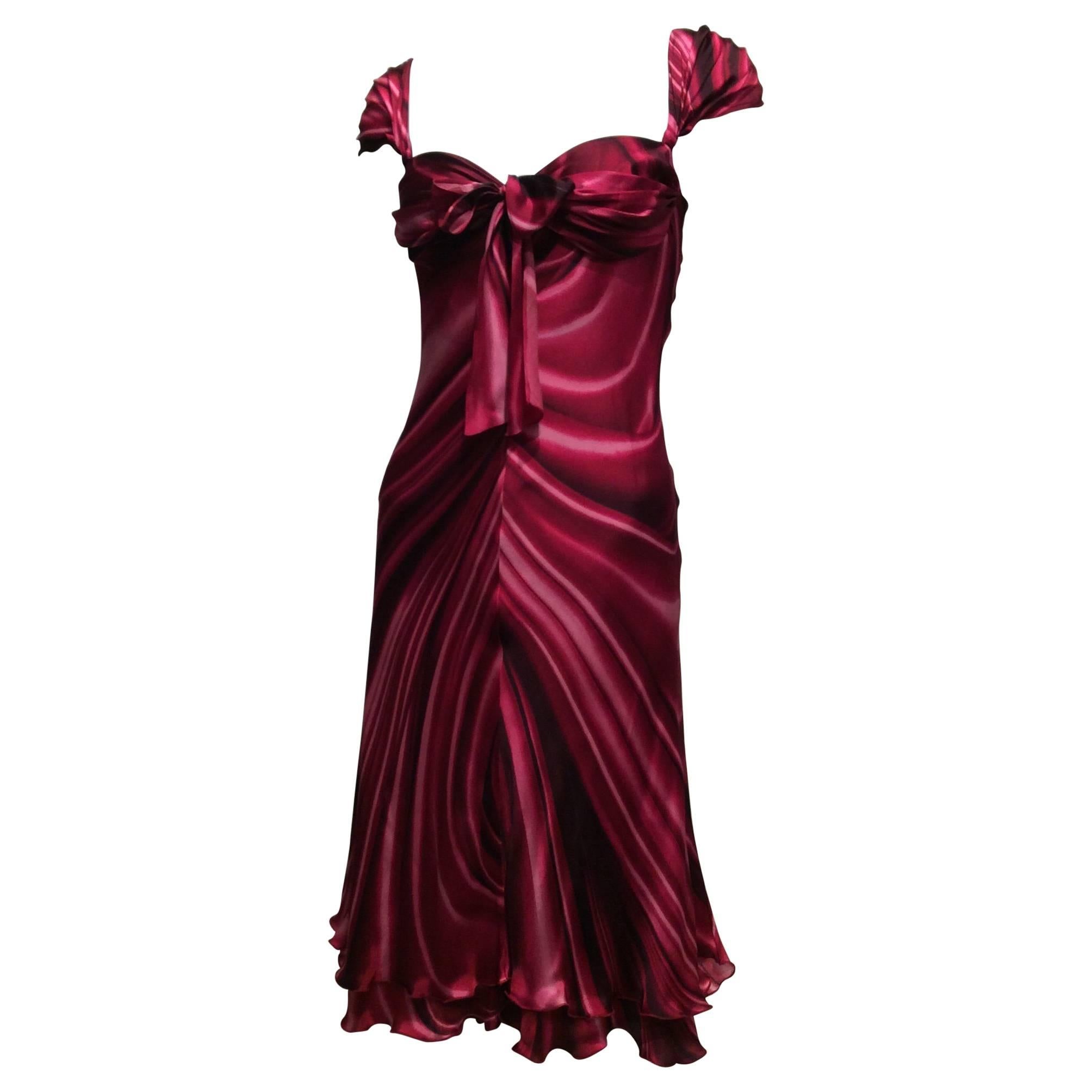 Moschino Bias-cut Faux Drape Magenta Silk Satin Dress Sz40 (Us4)