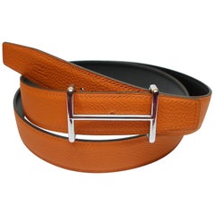 Hermes 32 mm Kilt Belt Buckle Idem Shin Palladium and Strap Black Potiron 105cm