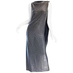 Geoffrey Beene 1960s Gunmetal Metallic Silk Lurex Rhinestone Vintage Cape Gown