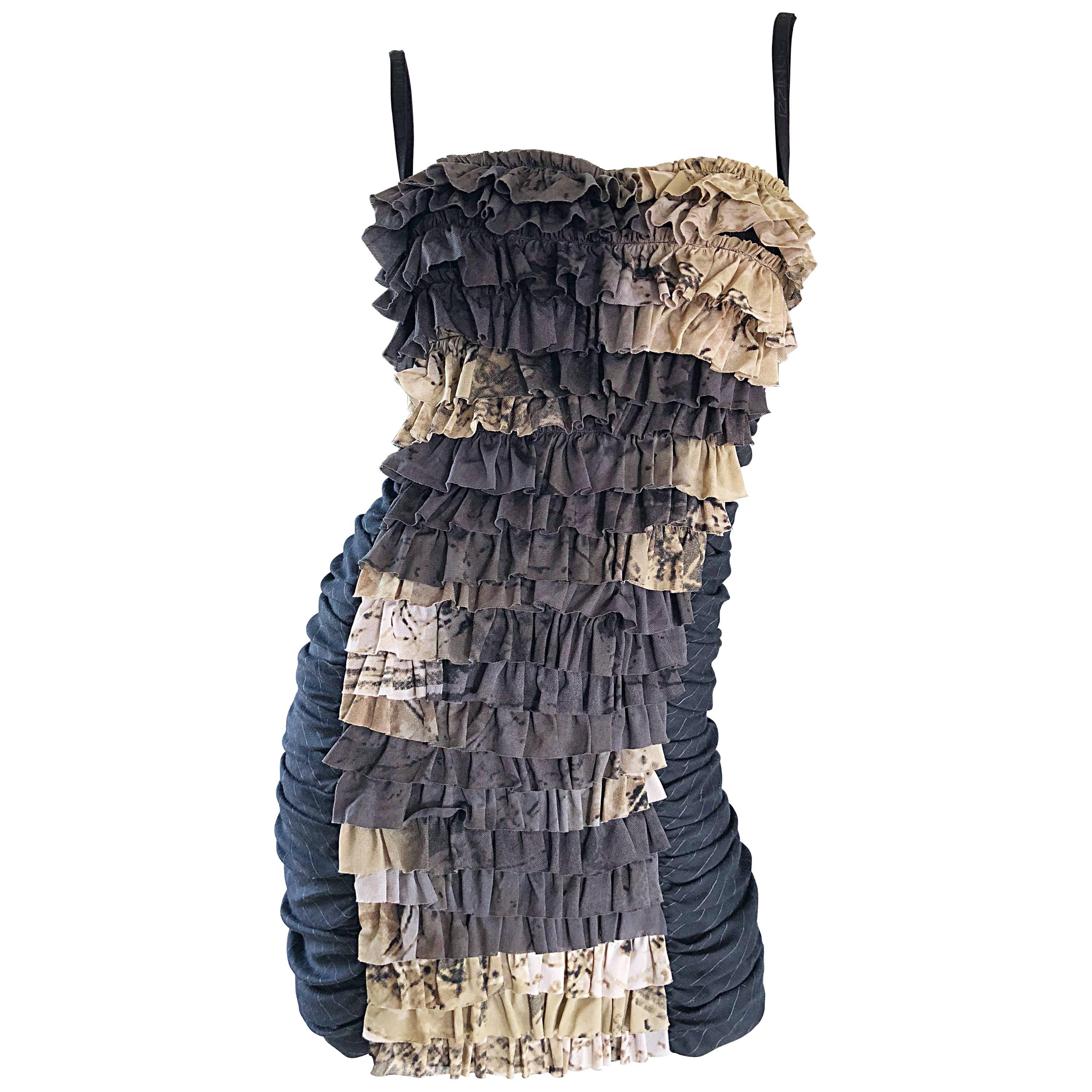 Marie Grazia Panizzi Sexy Avant Garde Convertible Strap Pinstripe Mini Dress For Sale