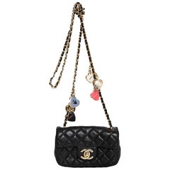 Chanel Black Quilted Lambskin Extra Mini Valentine Charm Flap Crossbody Bag