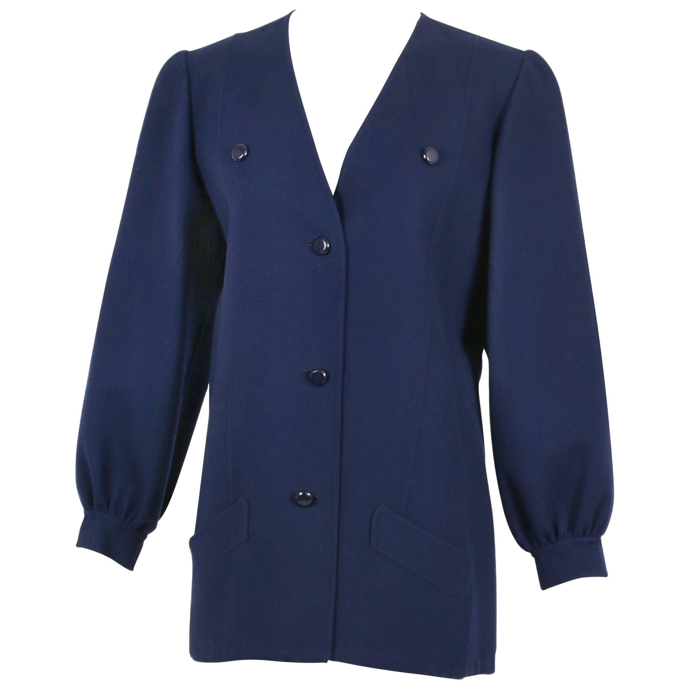 Andre Laug Navy Melton Wool Jacket Top, 1970s 