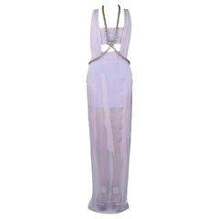 New VERSACE Lilac Chiffon Long Dress with Medusa Chains 38