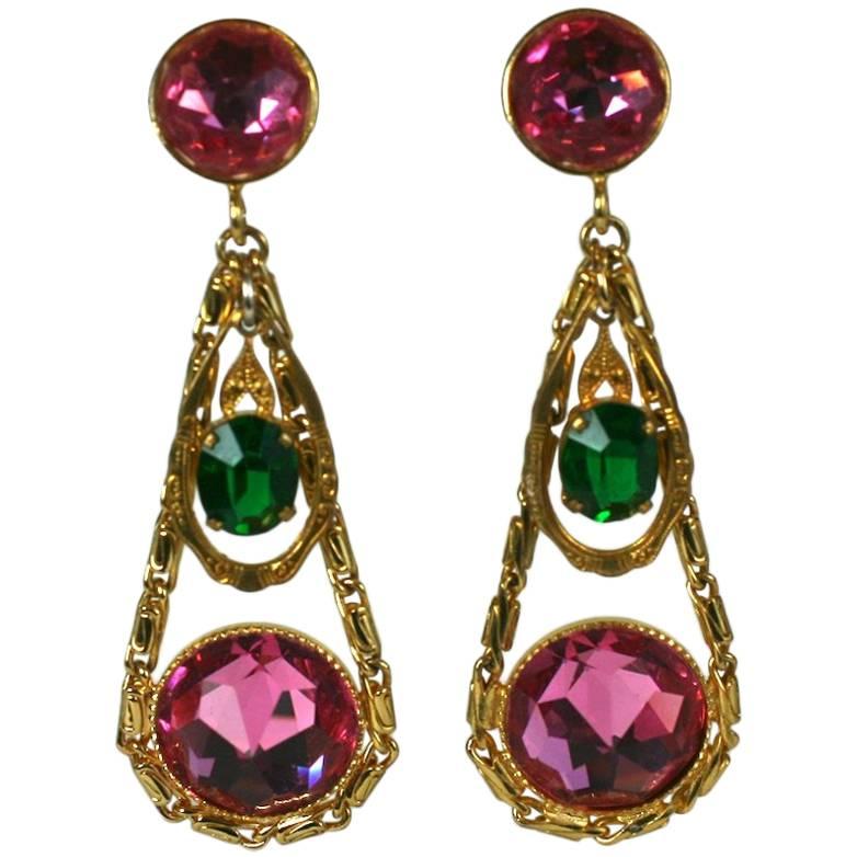 French Crystal Girandole Long Earrings For Sale