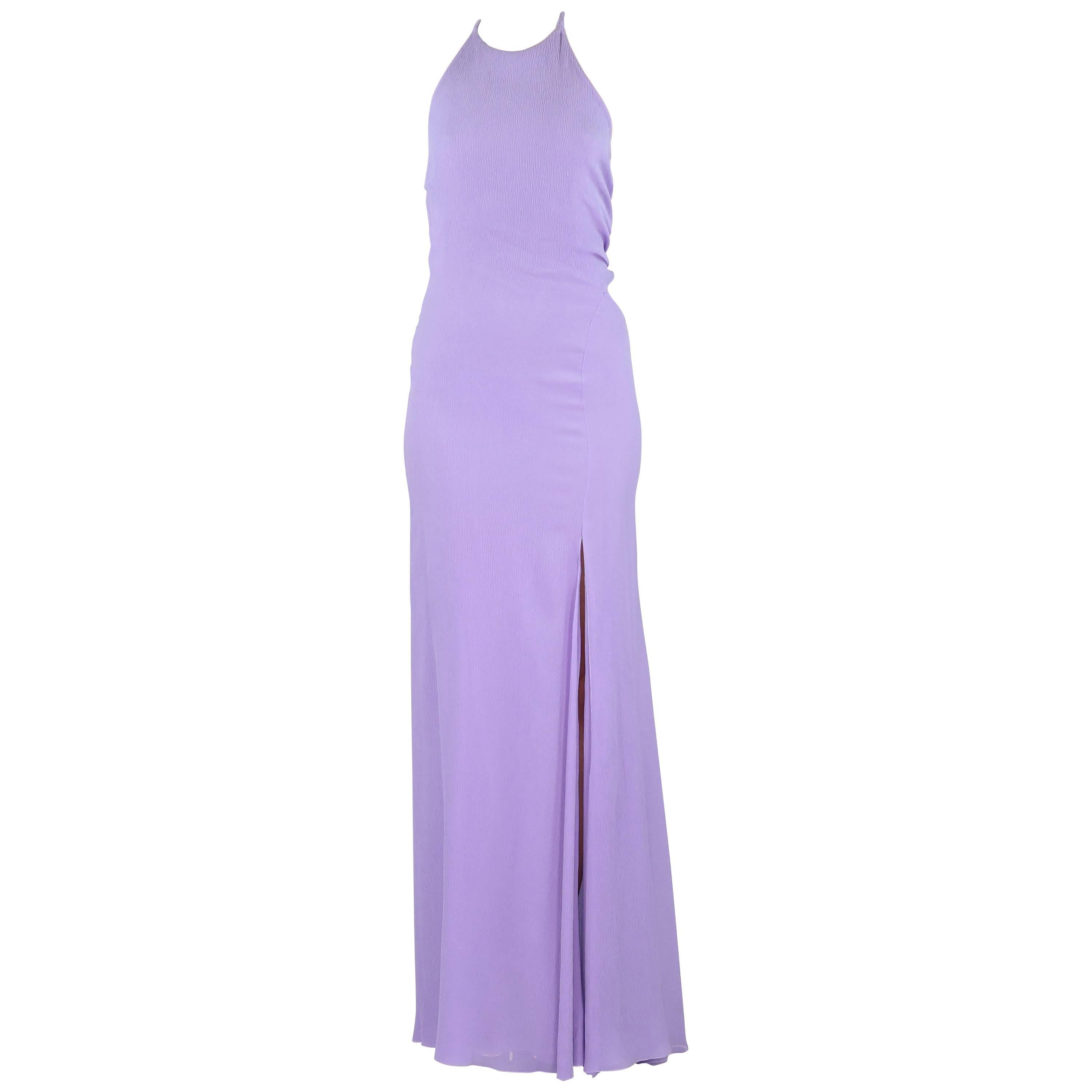 VINTAGE GIANNI VERSACE COUTURE OPEN BACK LILAC SILK DRESS Size 42 - 6