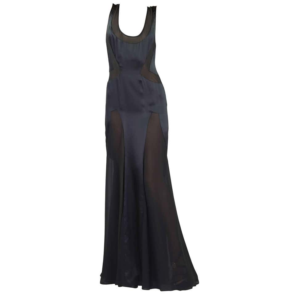 VINTAGE VERSACE LONG BLACK SILK DRESS Size 40 For Sale at 1stDibs ...