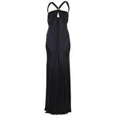 New VERSACE BLACK STRETCH-JERSEY OPEN BACK GOWN Size 44 