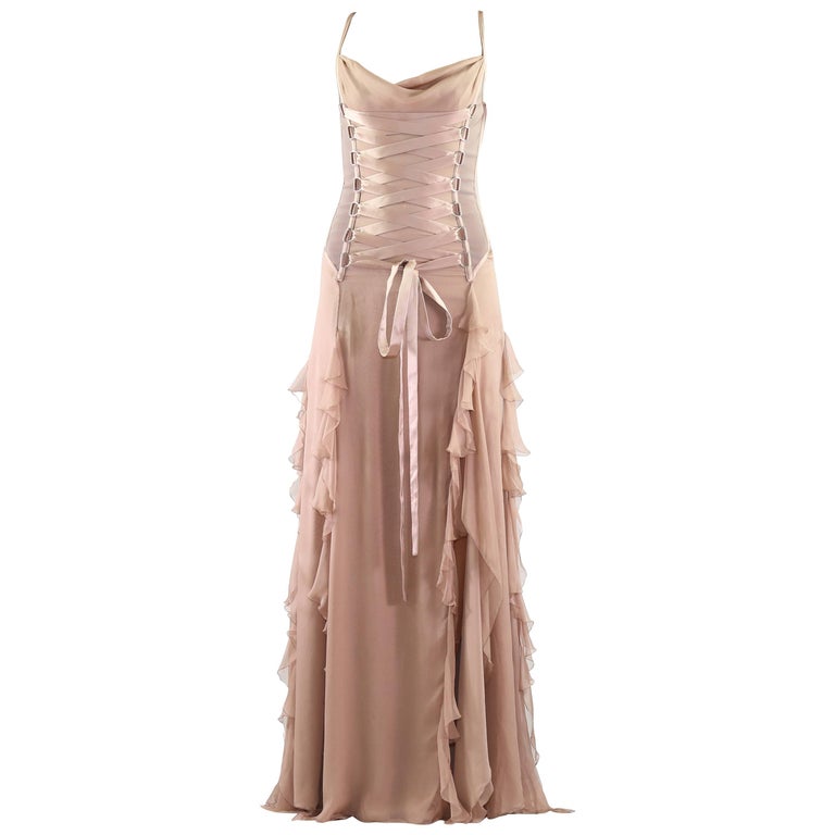 F/W 2003 Vintage VERSACE Nude Silk Corset Gown at 1stDibs vintage