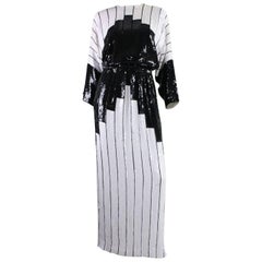 Retro 1980's Saz Sequined Color-Blocked Gown with Batwing Sleeves