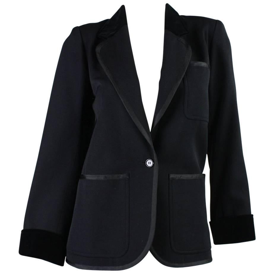 1970's Yves Saint Laurent Black Wool Tuxedo Jacket For Sale