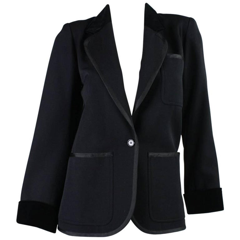 1970's Yves Saint Laurent Black Wool Tuxedo Jacket For Sale at 1stDibs