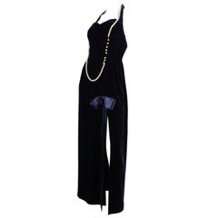 Retro 1990's Chanel Velvet Gown with Pearl Detailing