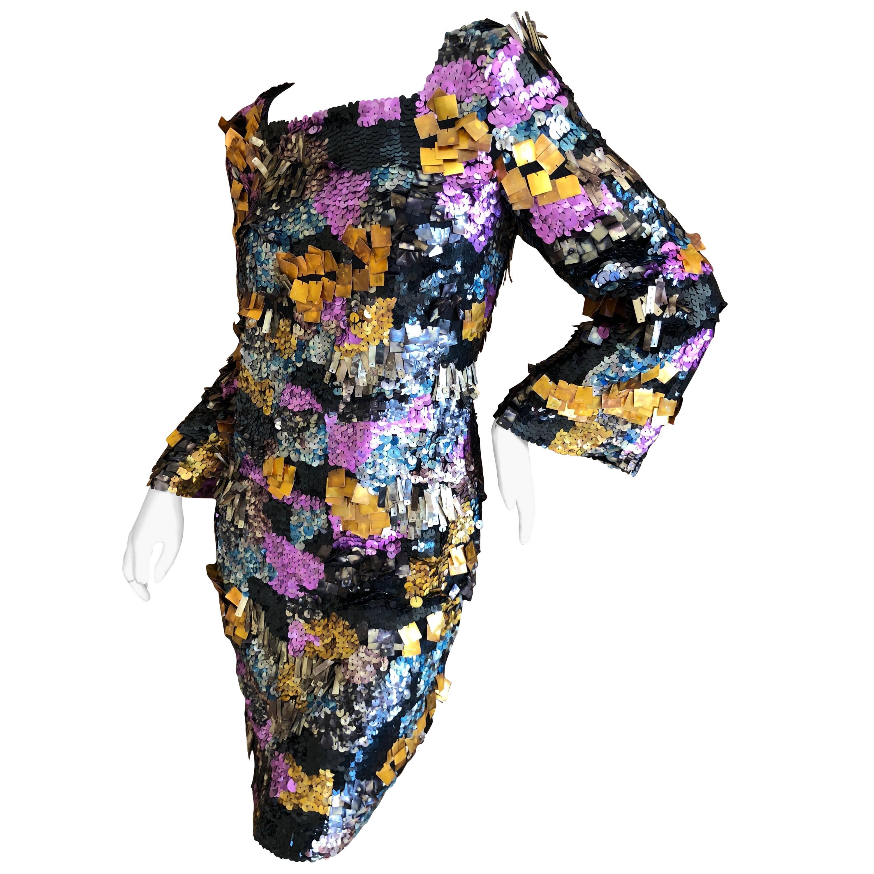 Emilio Pucci Heavily Embellished Technicolor Sequin Paillette Cocktail Dress For Sale