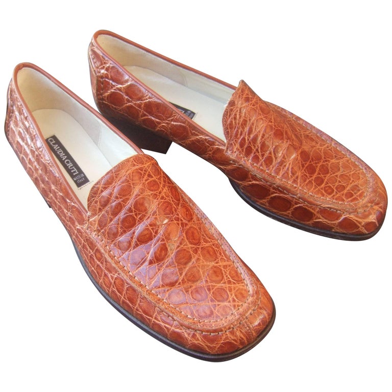 Italian Embossed Brown Leather Women's New Loafers by Claudia Ciuti