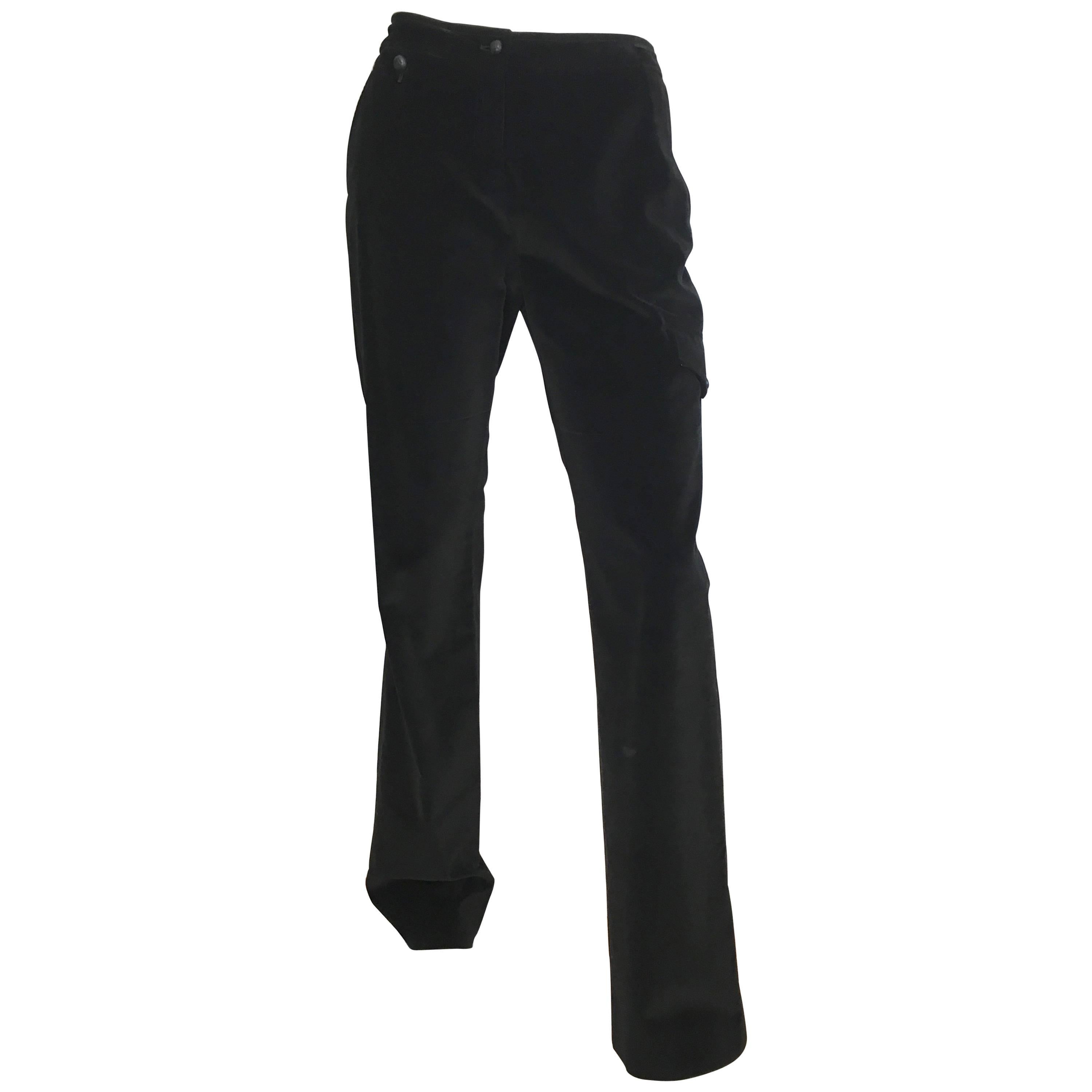Yves Saint Laurent Rive Gauche Black Velvet Cargo Pants with Pockets Size 6.