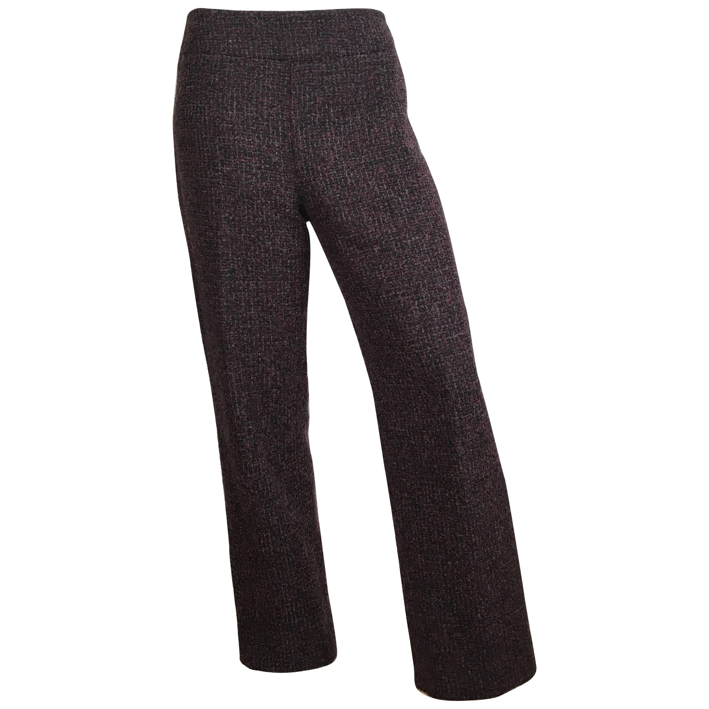 Oscar de la Renta Nubby Flannel Wool Pants Size 6. Made in Italy. For Sale