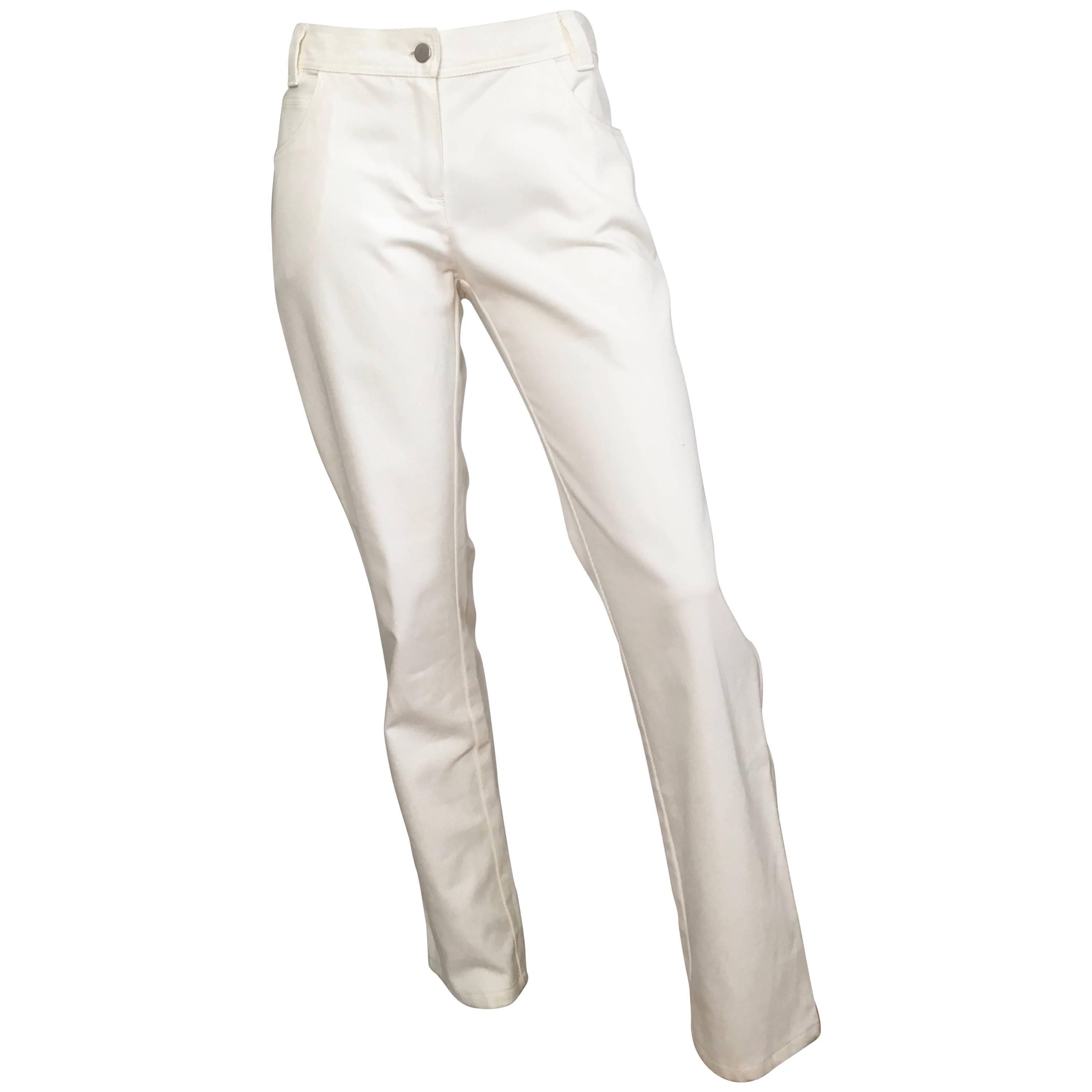 Valentino White Cotton Twill Pants Size 8. For Sale