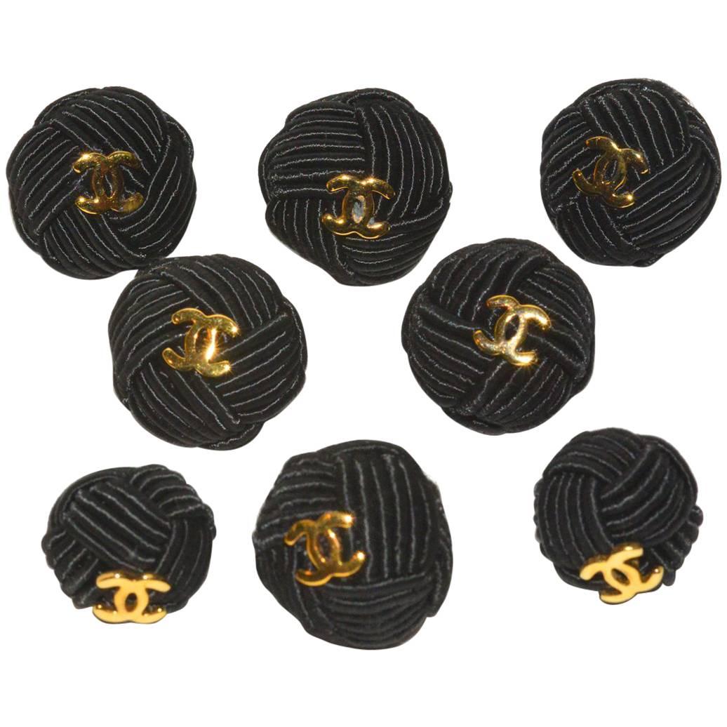 Chanel Set of 8 Interwoven Silk Rope and Logo Buttons For Sale