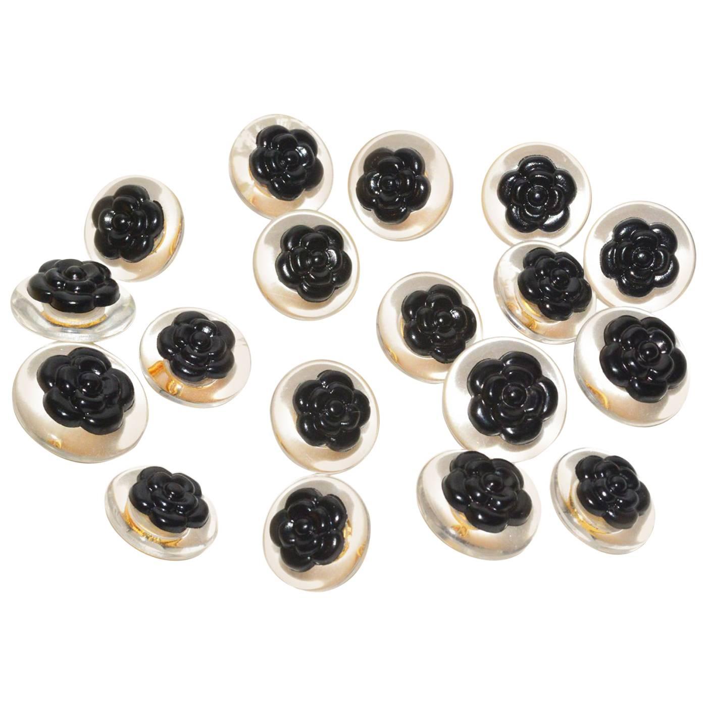 Chanel set of 18 Lucite and Black Camelia Buttons For Sale