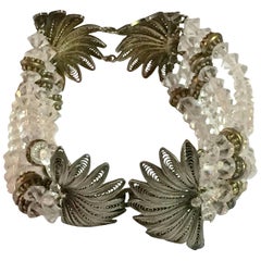 4 Strand Vermeil Filigree French Cut Crystal Bead Bracelet
