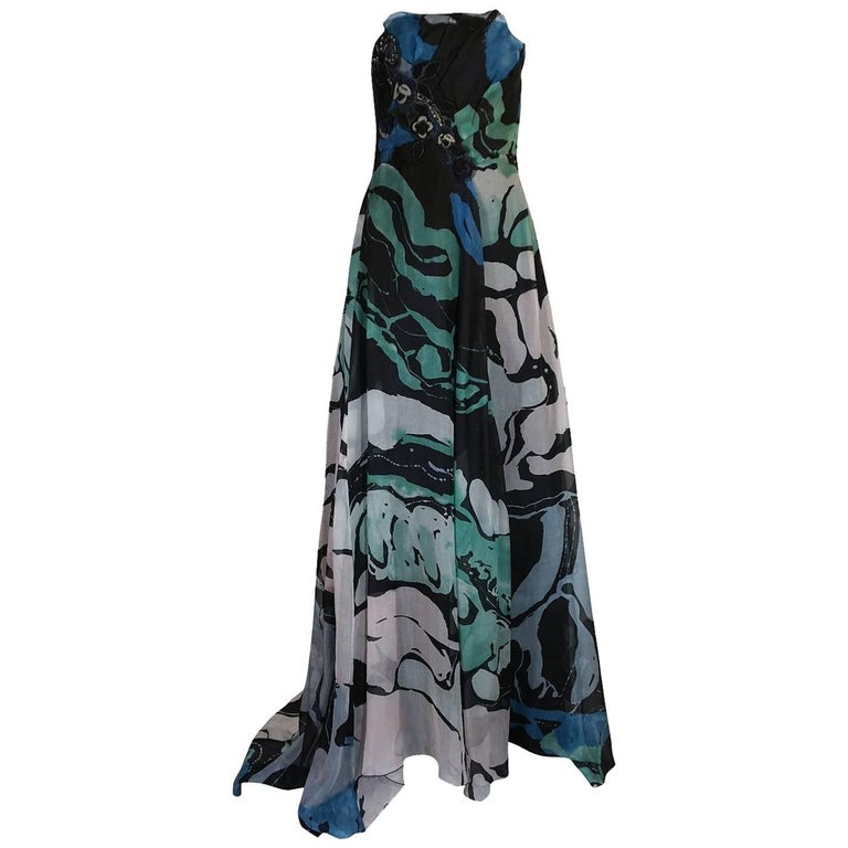 S/S 2007 Christian Lacroix Blue Strapless Dress and Shawl w Applique ...