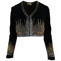 c.1960-63 Jean Patou Beaded & Sequin Black Velvet Jacket