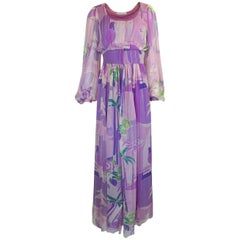 Stavropoulos Pastel Floral Print Silk Chiffon Dress, 1970s
