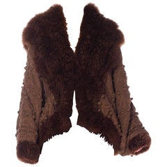 Used 1980S Brown Fox Fur And Dolman Sleeve Sweater Coat