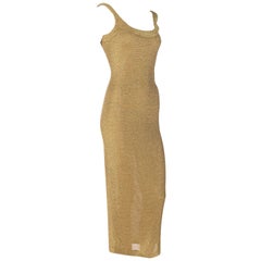Vintage Bruce Oldfield Gold Knit Bodycon Sparkle Disco 90s Dress