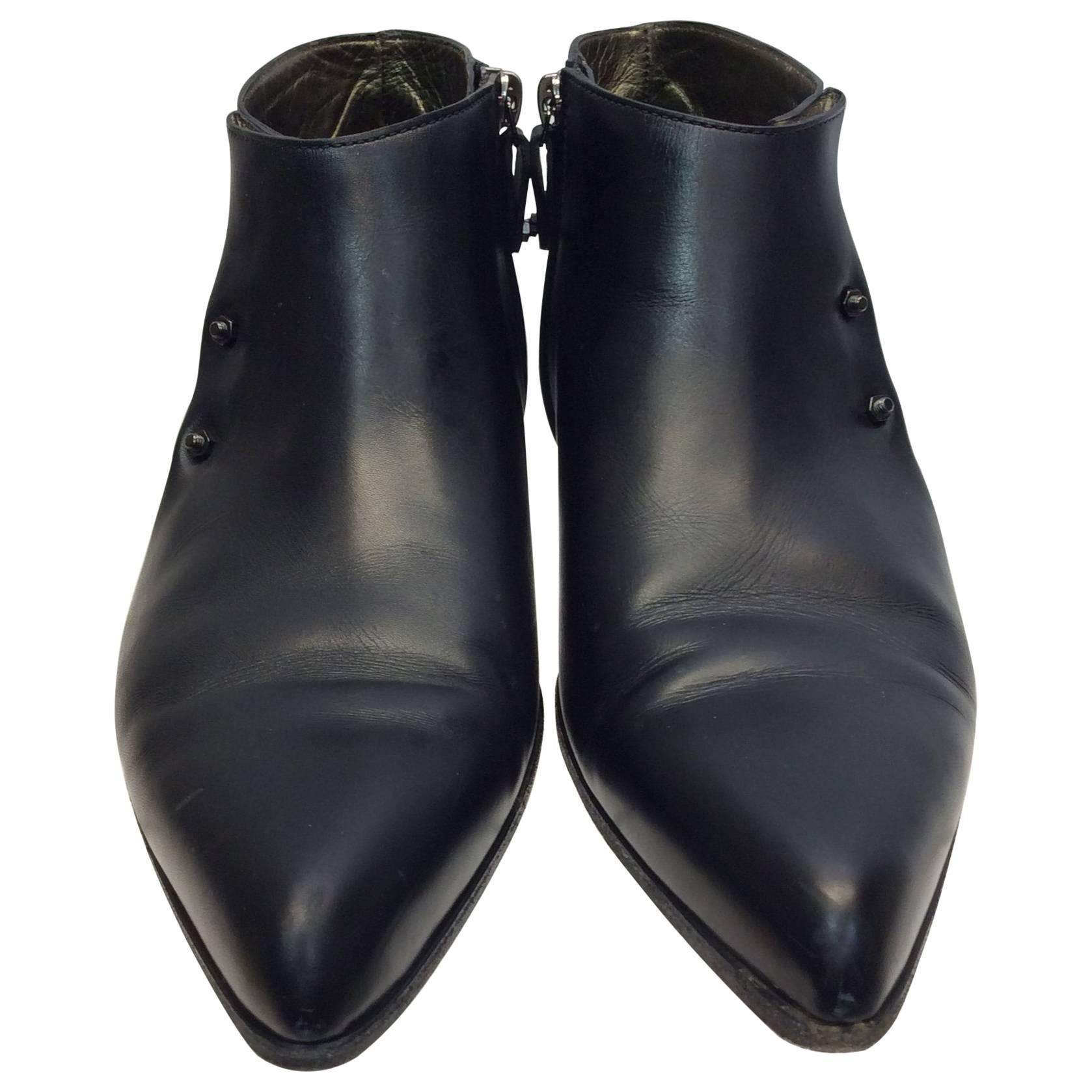 Lanvin Black Short Ankle Leather Boots For Sale