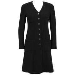 Vintage Autumn 1994 Chanel Black Wool Coat Dress and Skirt Ensemble 