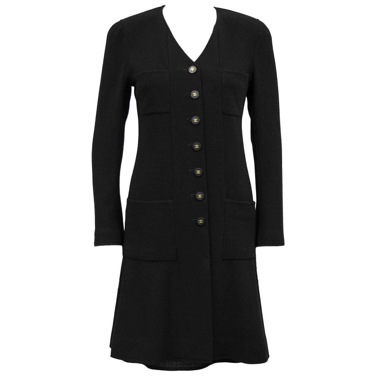Autumn 1994 Chanel Black Wool Coat Dress and Skirt Ensemble at 1stDibs