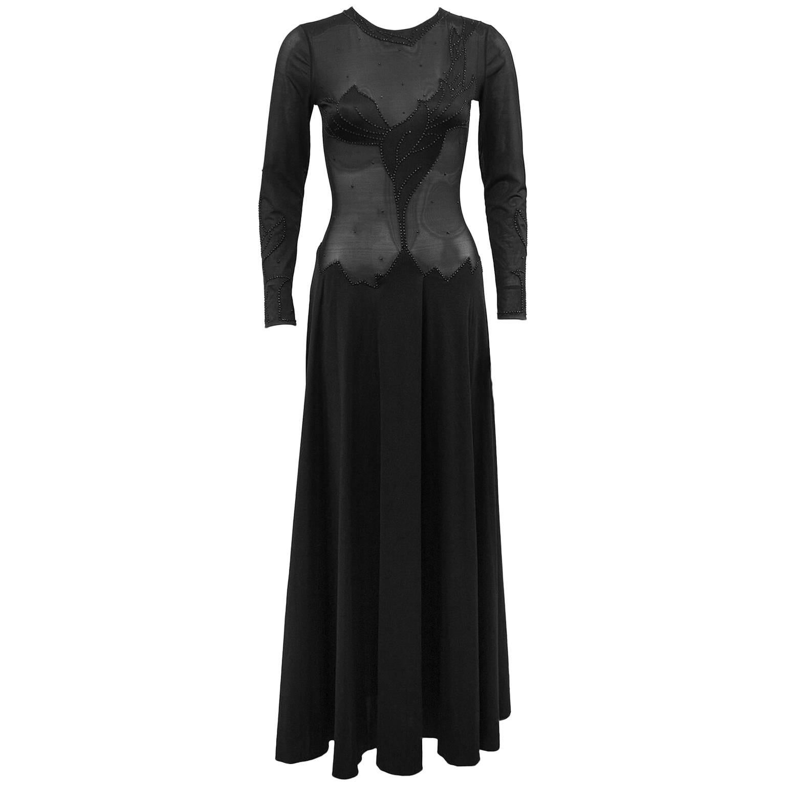 Early 1970s Giorgio Di Sant’Angelo Black Illusion Gown 