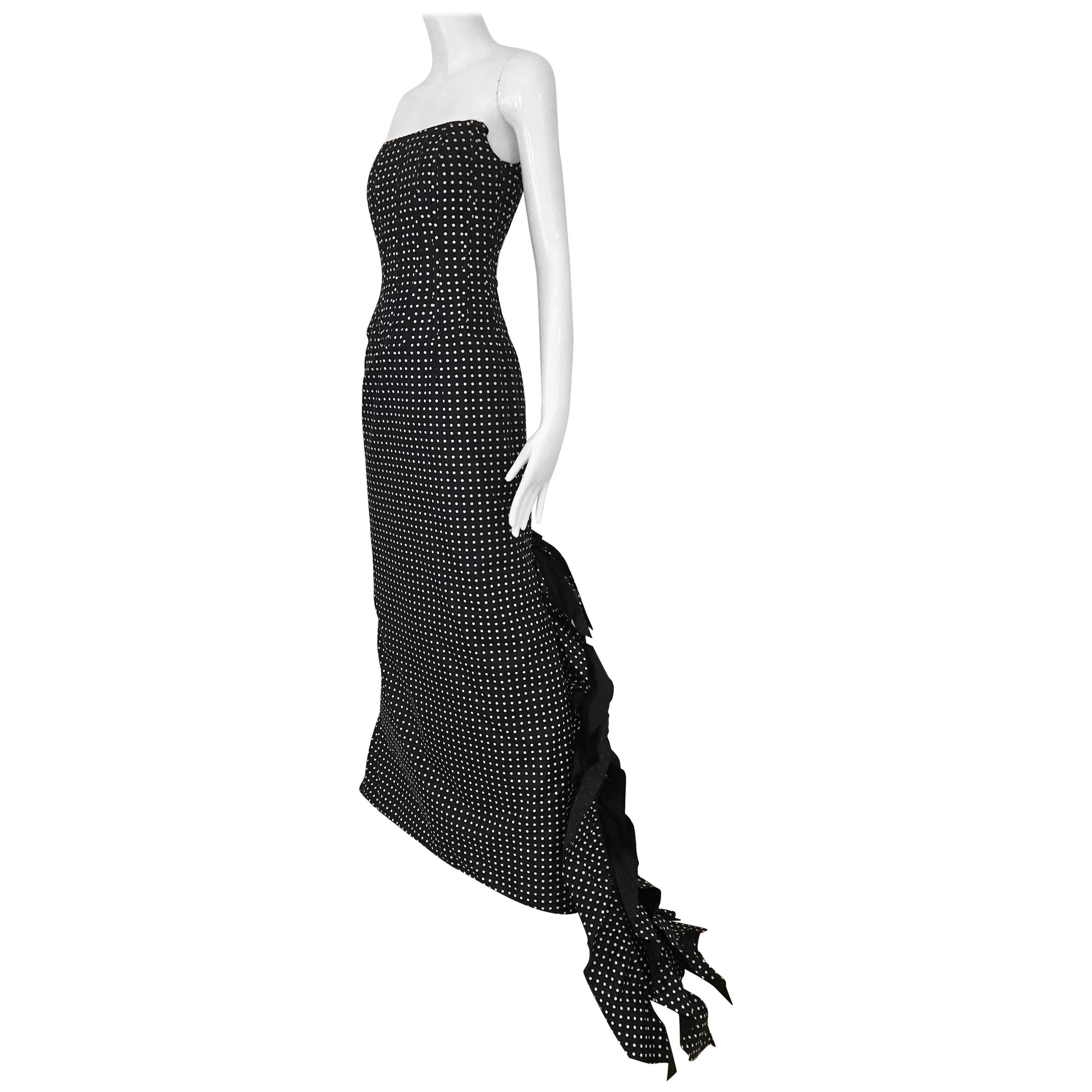 Oscar De La Renta polka dot Strapless Gown with Ruffles 