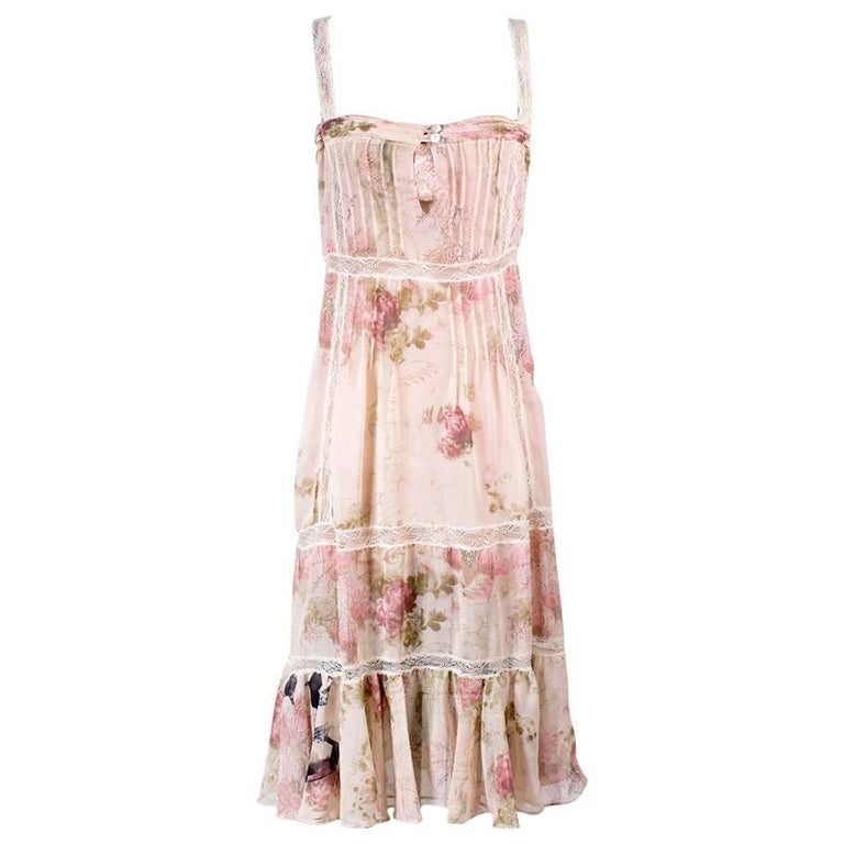 John Galliano Floral Print Peasant Dress with Built in Matching Silk Bra at  1stDibs