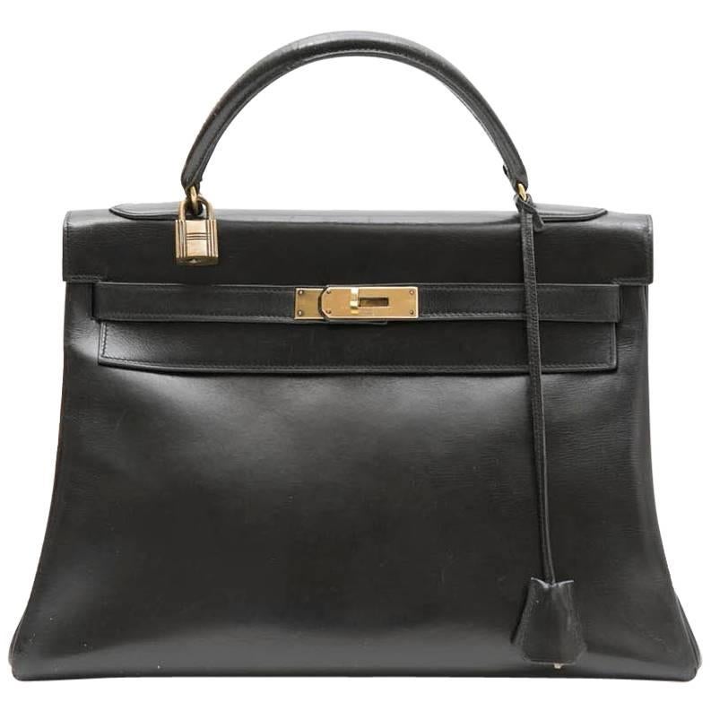 HERMES Vintage Kelly 32 bag in Black Box Leather
