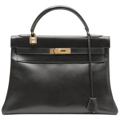 HERMES Vintage Kelly 32 bag in Black Box Leather