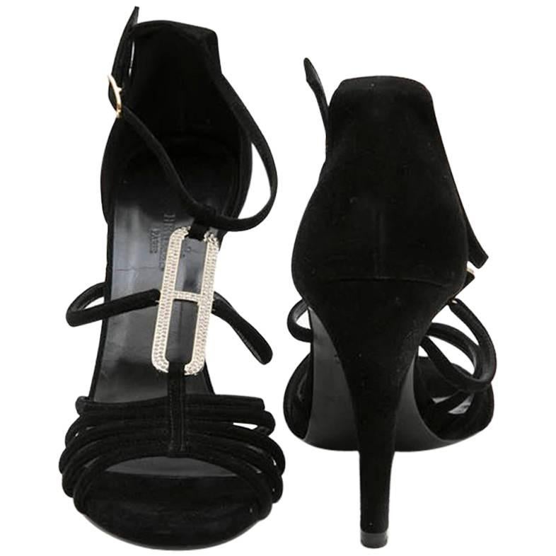 HERMES High Heels Sandals in Black Suede Size 39FR