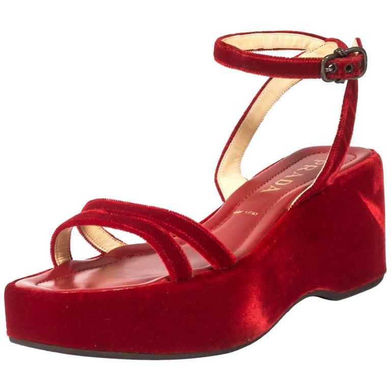 Prada red velvet platform sandals Spring-Summer 1997 at 1stDibs | prada  1997, prada red velvet shoes