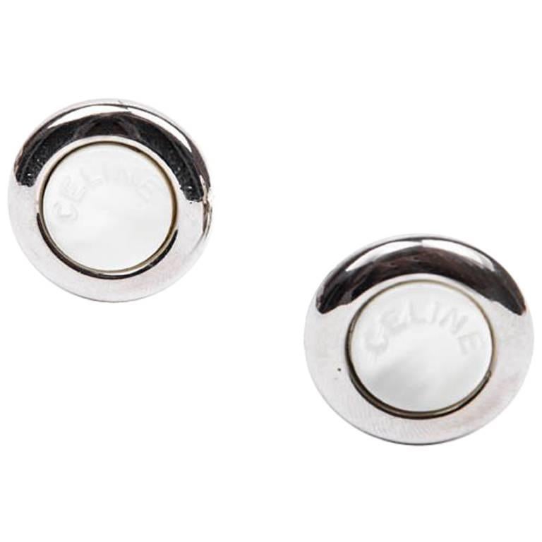 CELINE Vintage Cufflinks in Sterling Silver and Mother-of-Pearl
