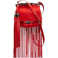 2014 Gucci Small Fringes Shoulder Bag Suede Red Leather / Good Condition