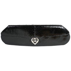 Rare Runway Model Chanel Black Python and CC logo clasp Evening Clutch Art Déco